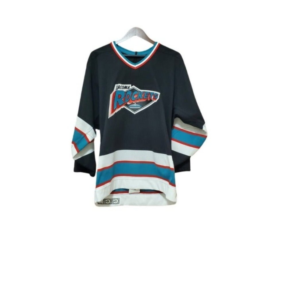 VTG Tacoma Rockets Maska Hockey  CCM Rare Black Adult Jersey - SZ M